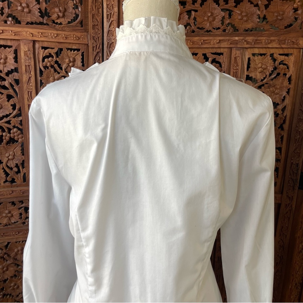 White Ruffled Victorian Edwardian Western lace trim crochet button down Blouse - Picture 12 of 14